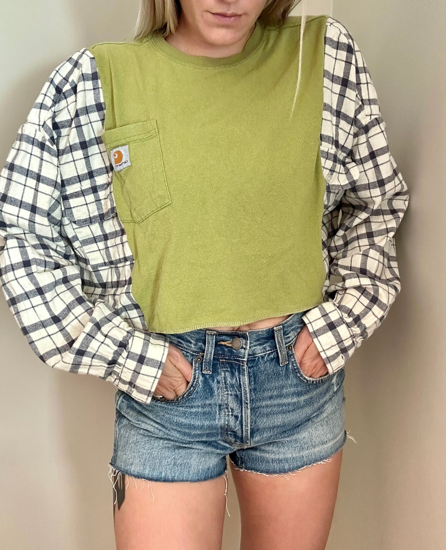 Navy Plaid x Pistachio Flannel Rework