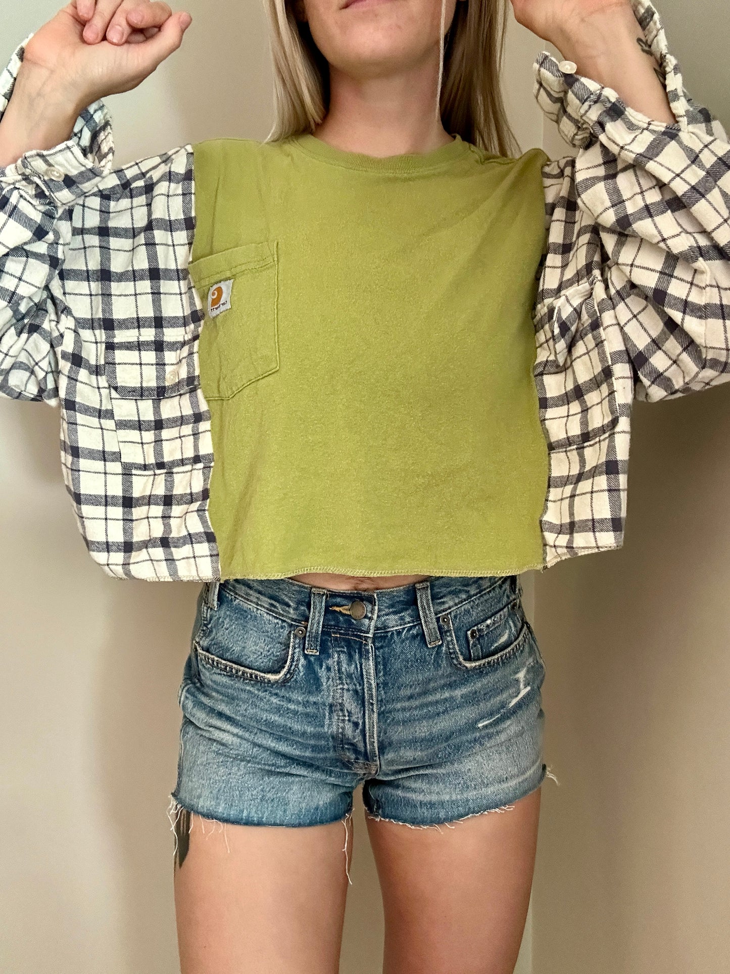 Navy Plaid x Pistachio Flannel Rework