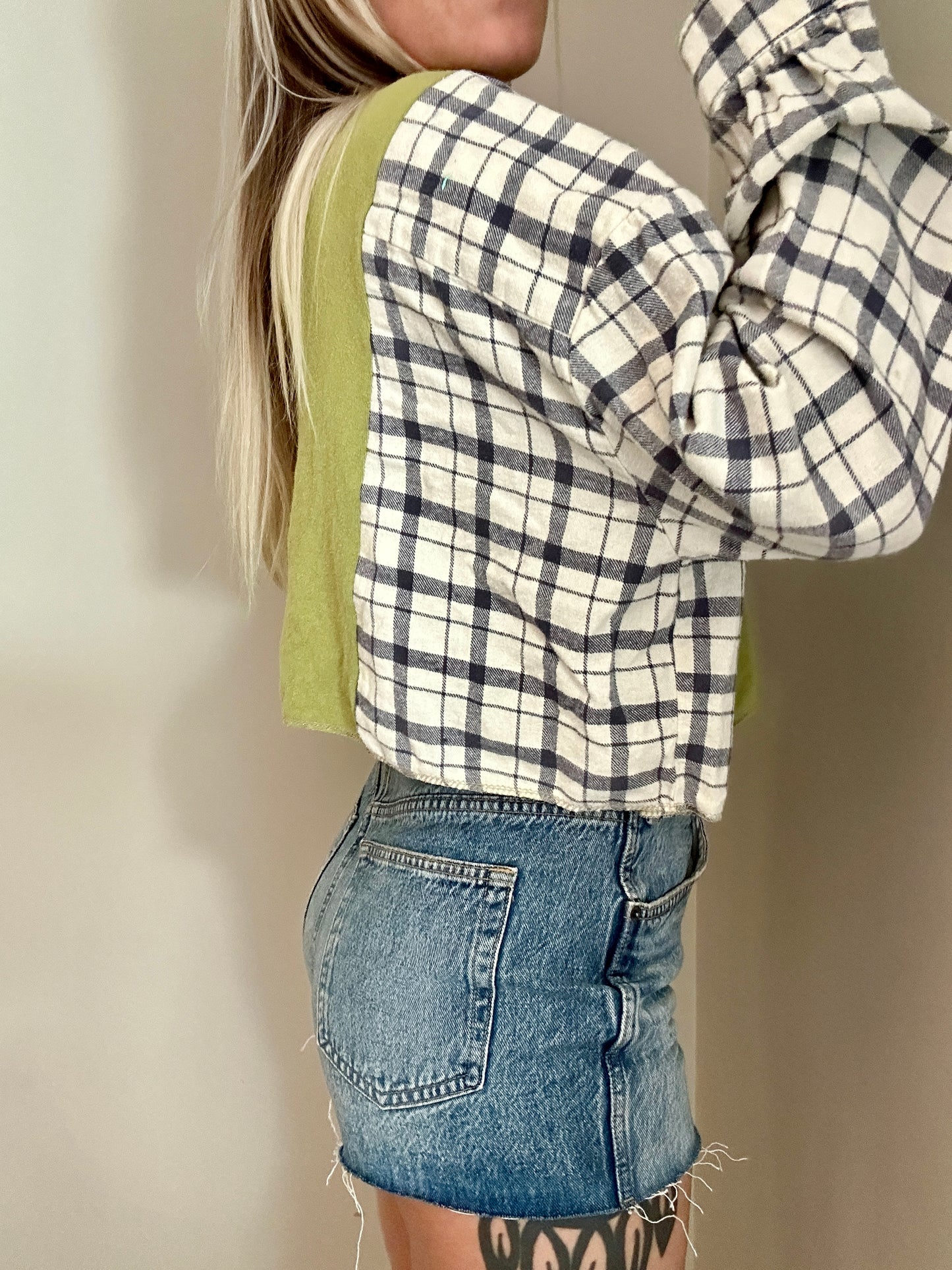 Navy Plaid x Pistachio Flannel Rework