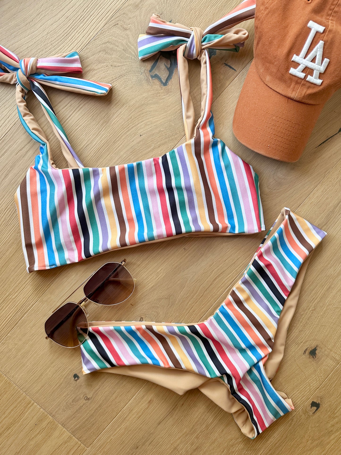 SOLD OUT Vintage Stripe x Nude Tie Shoulder Top