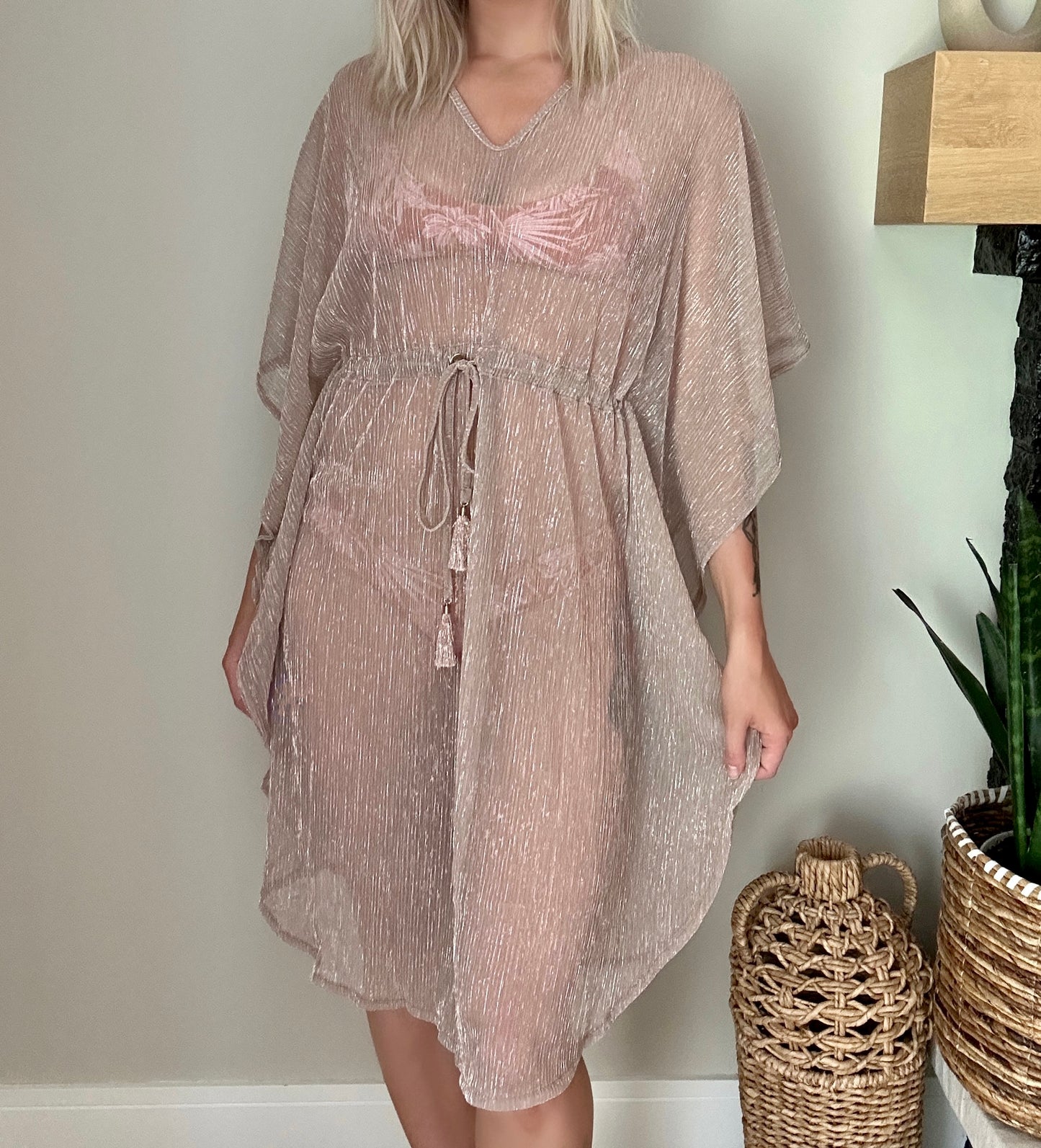 Sheer Drawstring Beach Kaftan