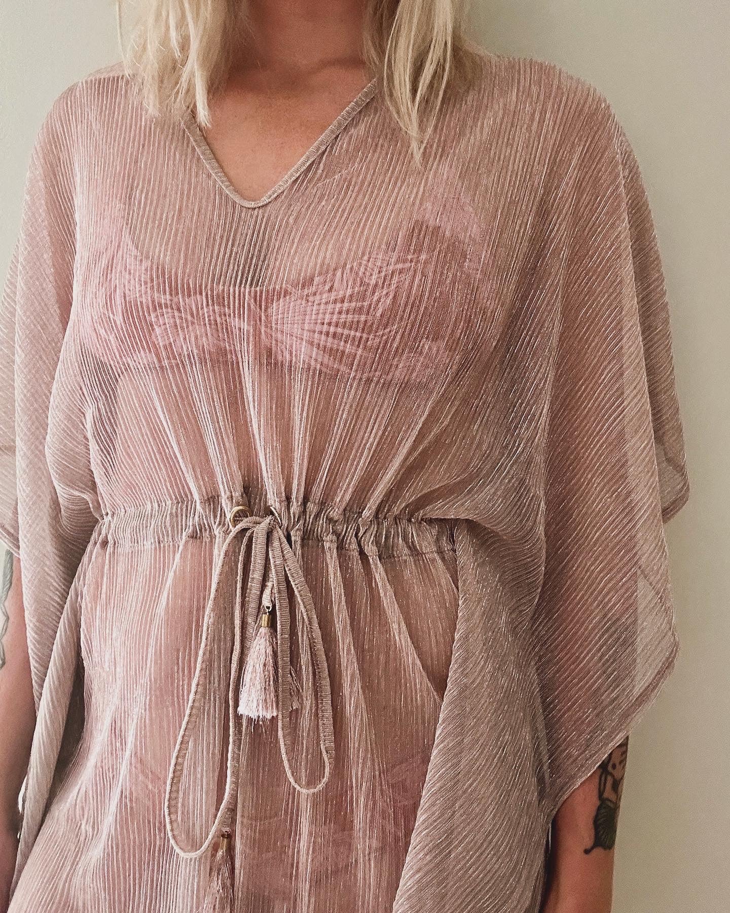 Sheer Drawstring Beach Kaftan