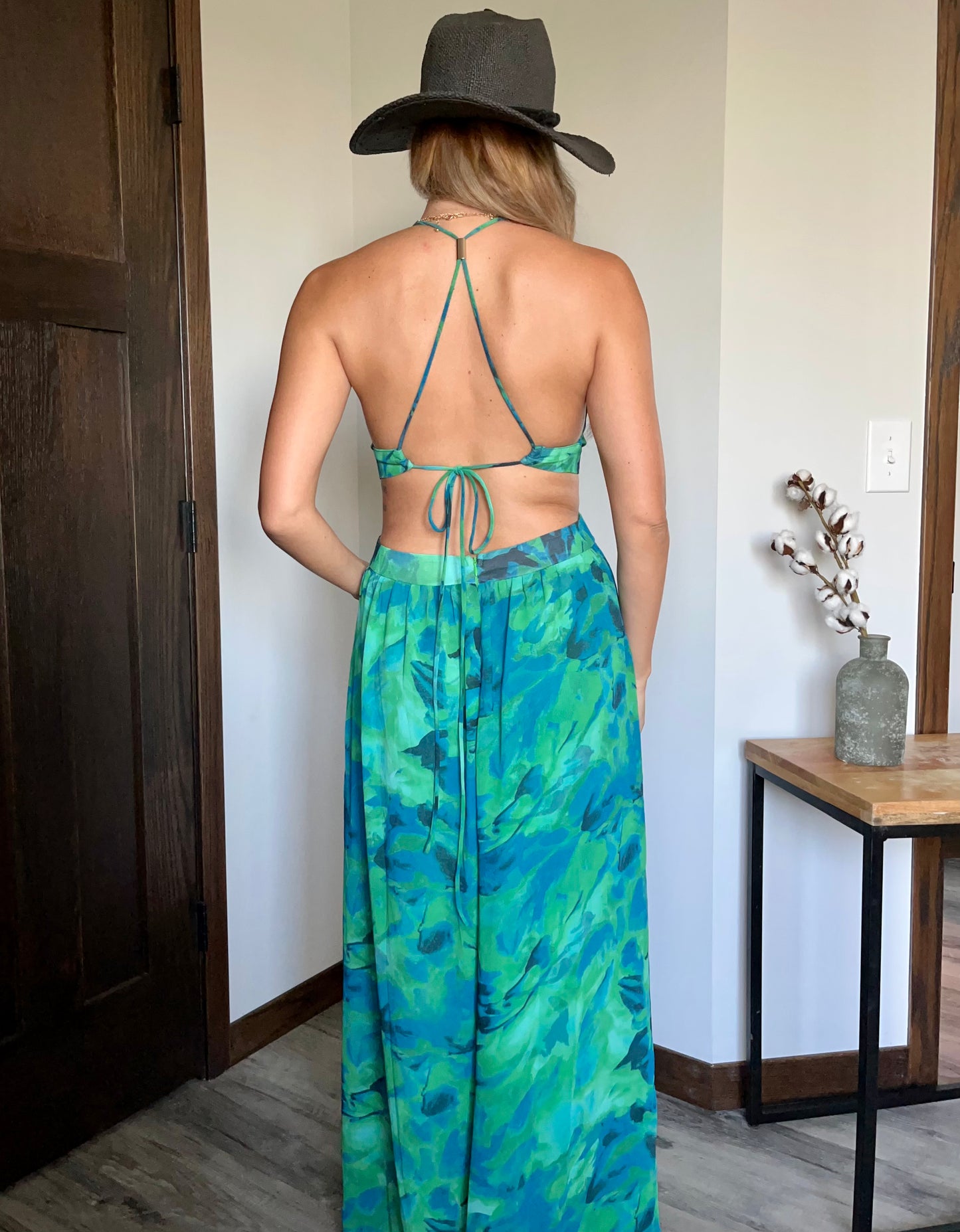 Emerald Backless Cut Out Maxi Dress