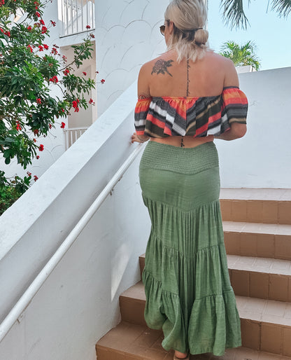 Shirred Linen Maxi Skirt