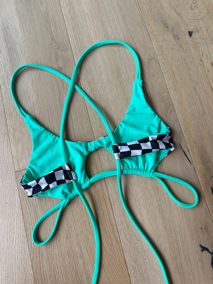 Checker x Turquoise Cut Out Top M *FLAW