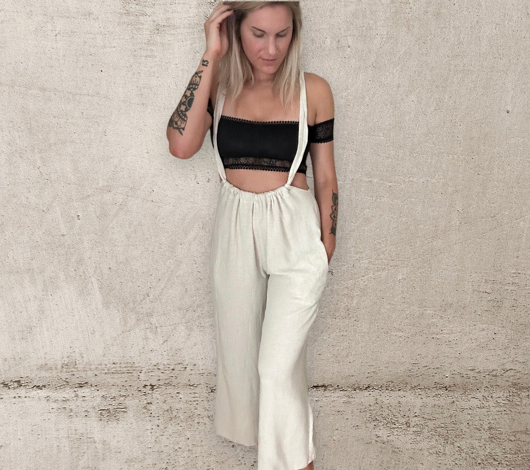 Cropped Linen Beach Romper