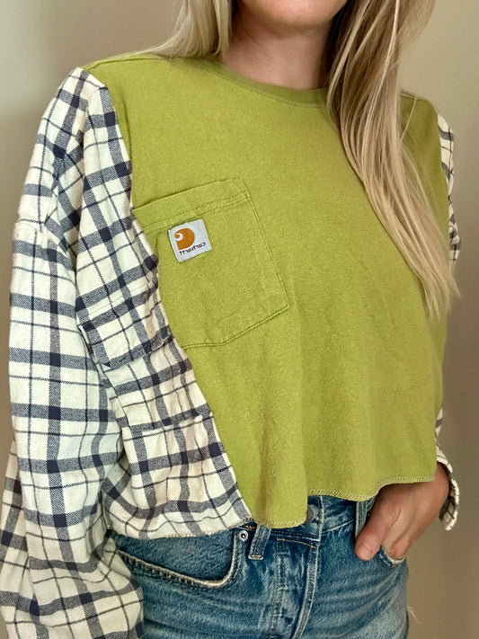 Navy Plaid x Pistachio Flannel Rework