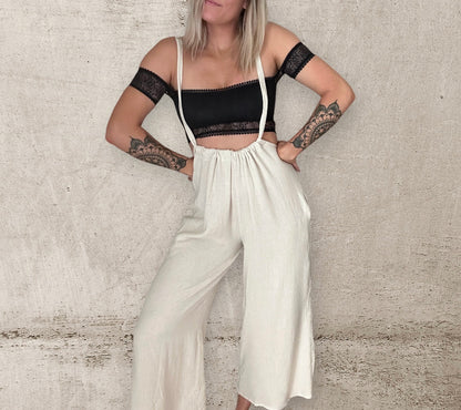 Cropped Linen Beach Romper