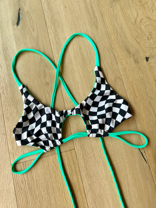 Checker x Turquoise Cut Out Top M *FLAW