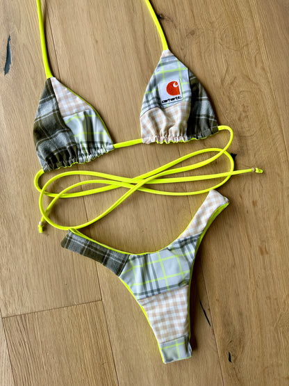Neon Flannel Reworked Bikini Set