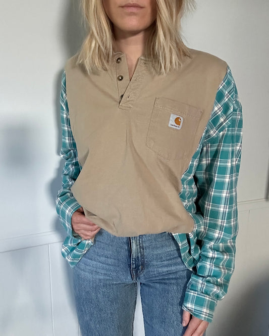 Turquoise x Taupe Flannel Rework