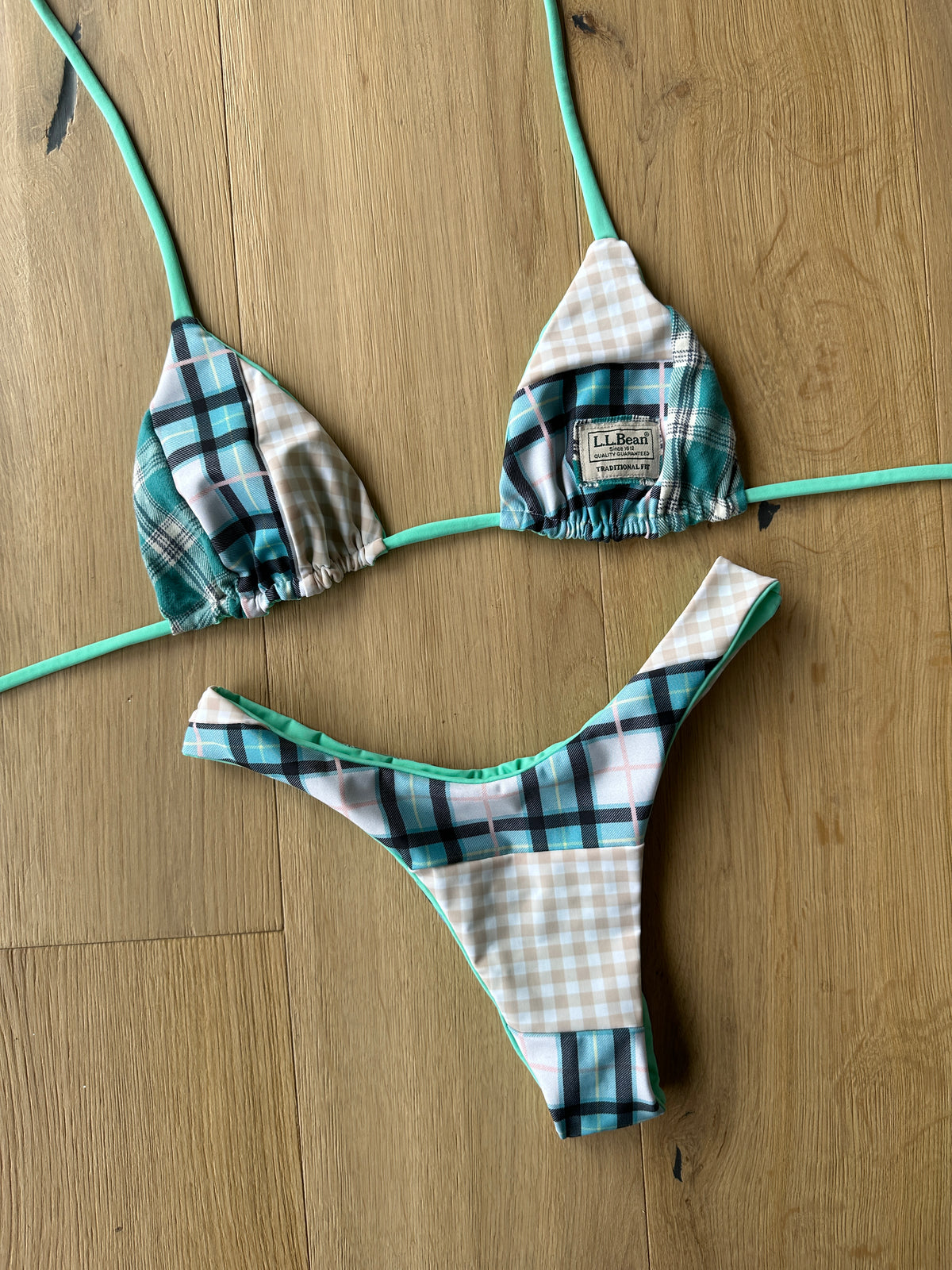 Turquoise Flannel Reworked Bikini Set
