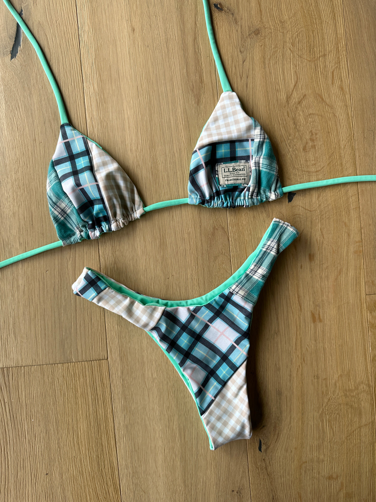 Turquoise Flannel Reworked Bikini Set
