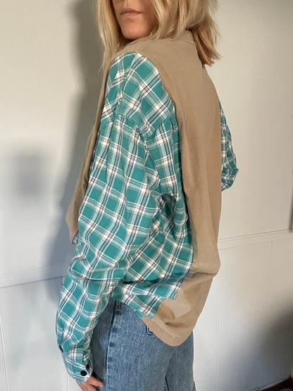 Turquoise x Taupe Flannel Rework