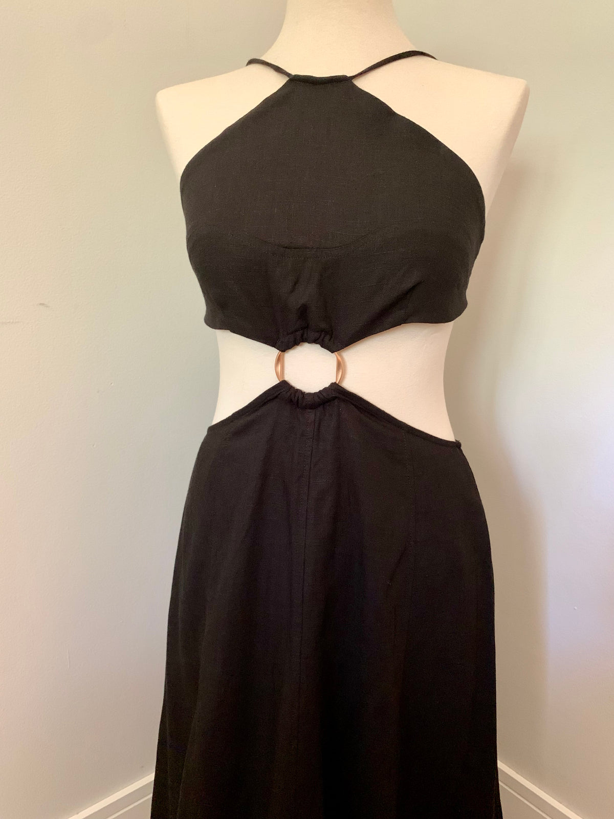 Black Linen O Ring Maxi Dress