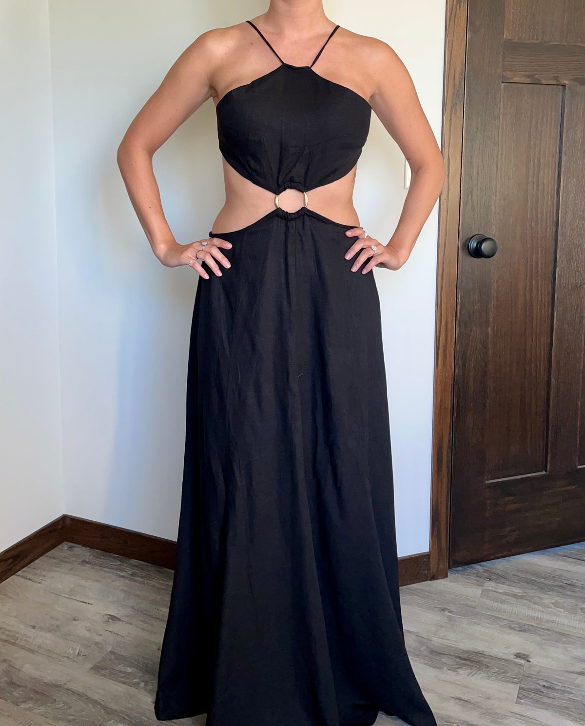 Black Linen O Ring Maxi Dress