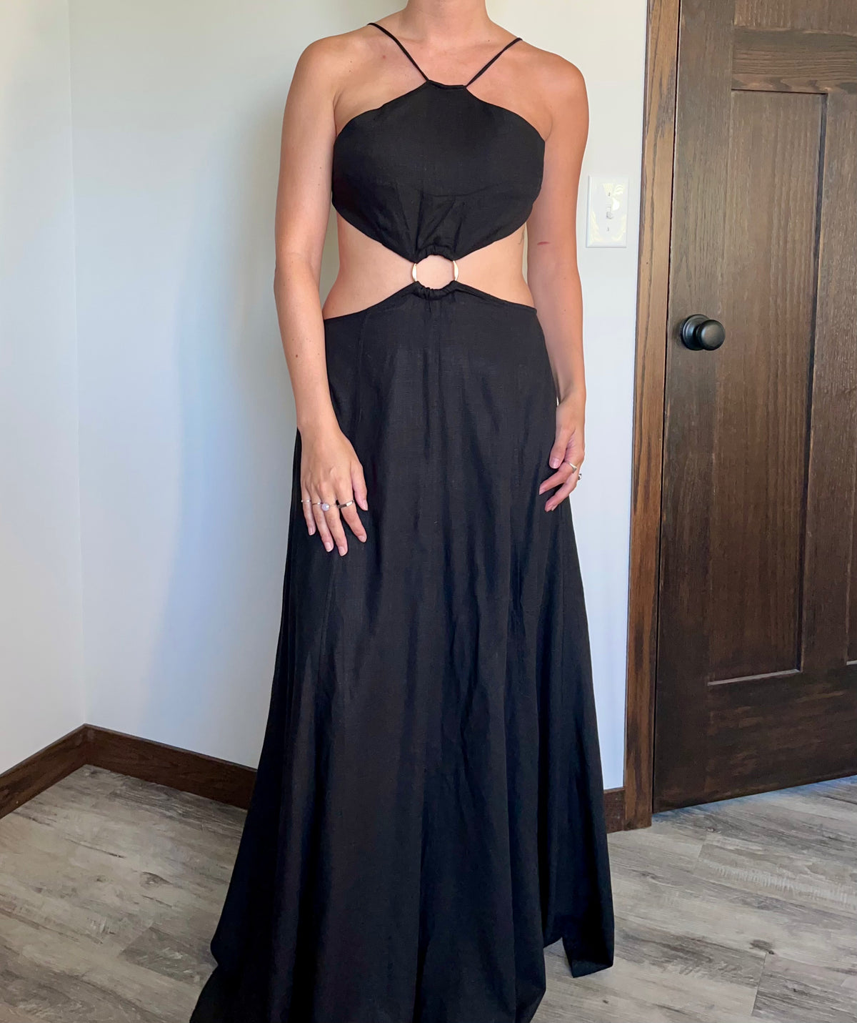 Black Linen O Ring Maxi Dress