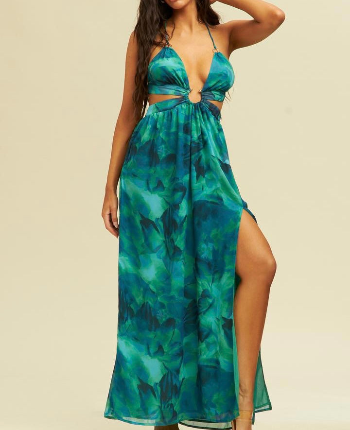 Emerald Backless Cut Out Maxi Dress