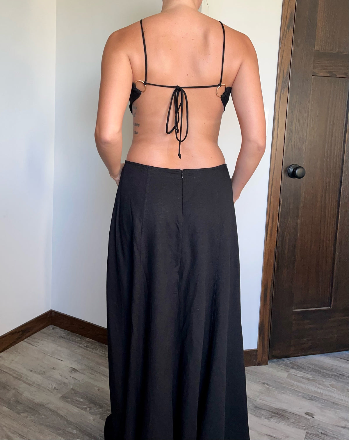 Black Linen O Ring Maxi Dress